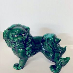 Mid Century Drip Glaze Chinese Guardian Lion / Foo Dog Statue Vintage